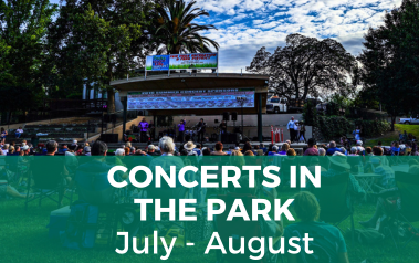 Concerts in the Park June-August - photo of people watching band on stage
