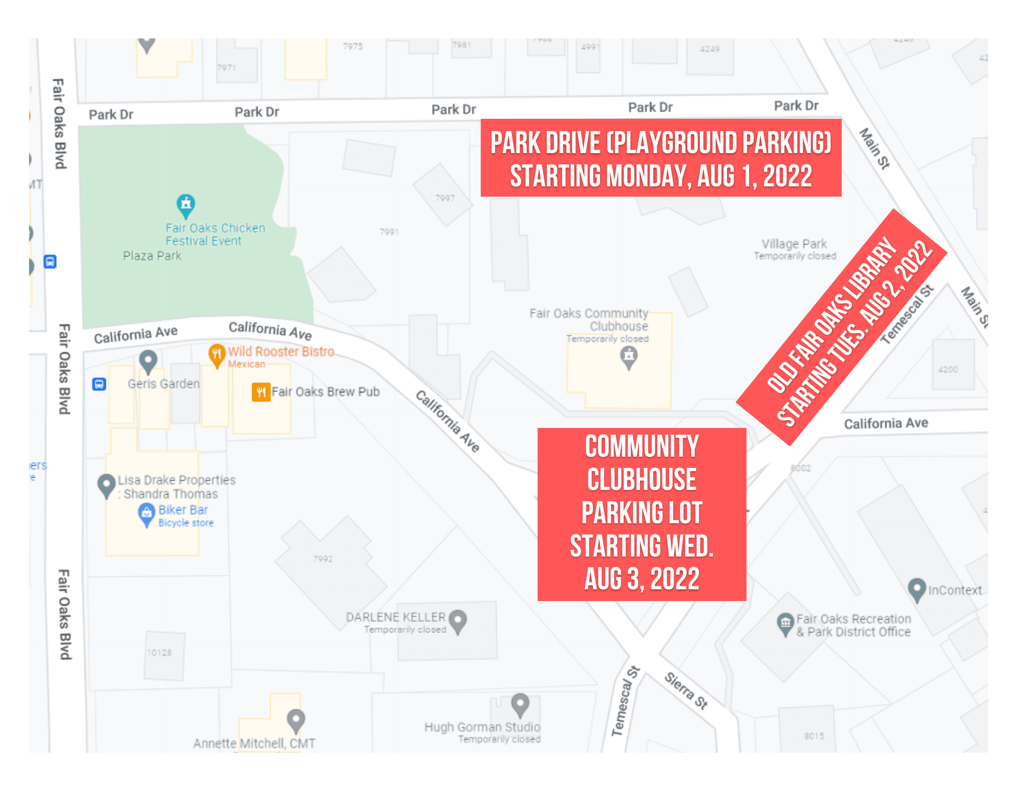 Parking Closure Notice Map - July 2022